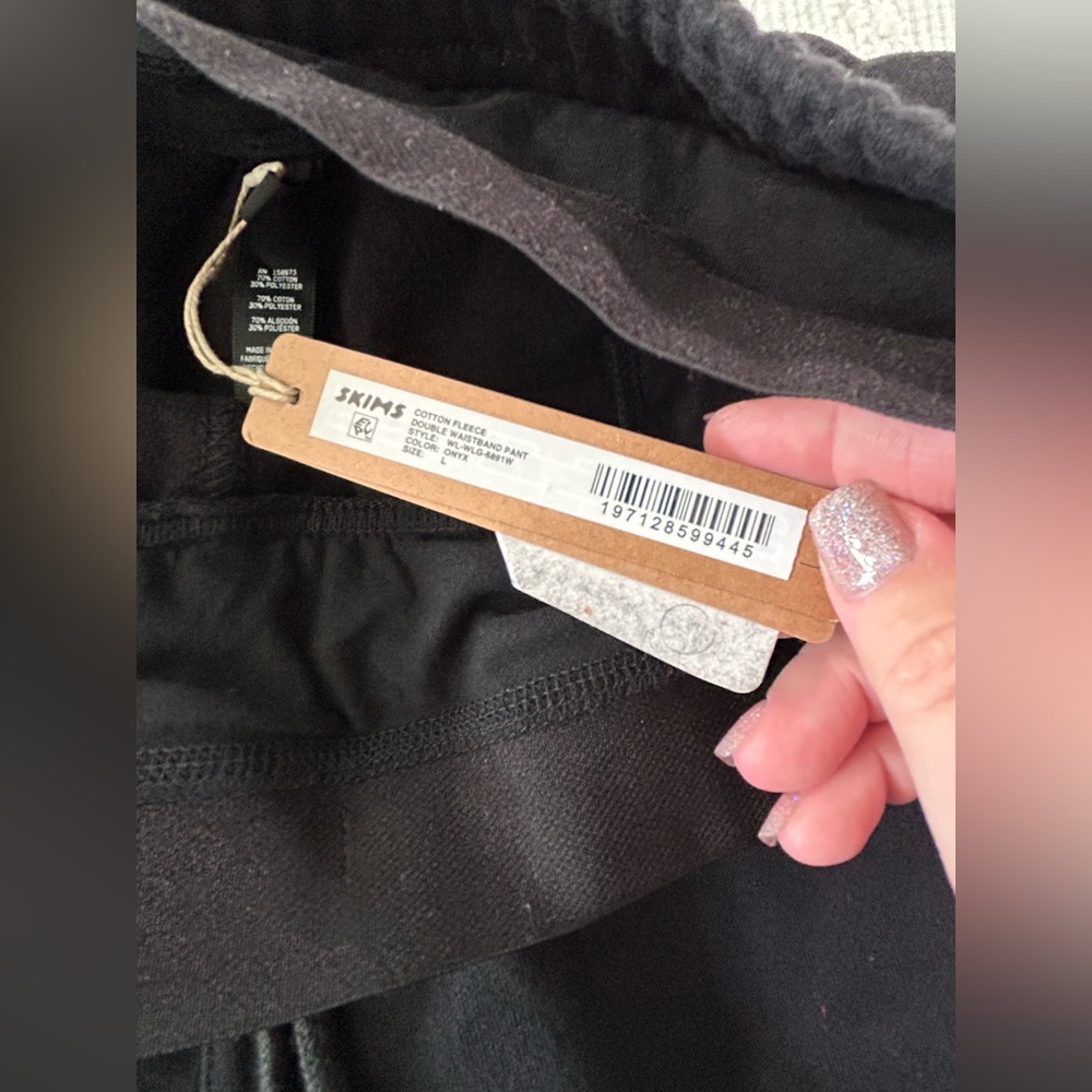SKIMS Cotton Fleece Oversized Double Waistband Pant Onyx Large NWT O-429 - Picture 11 of 12